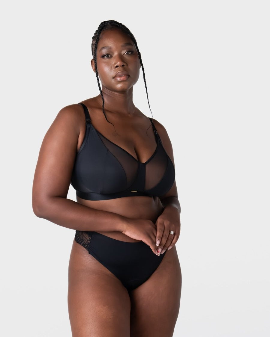 Flawless Full Cup Plunge Nursing Bra - Black