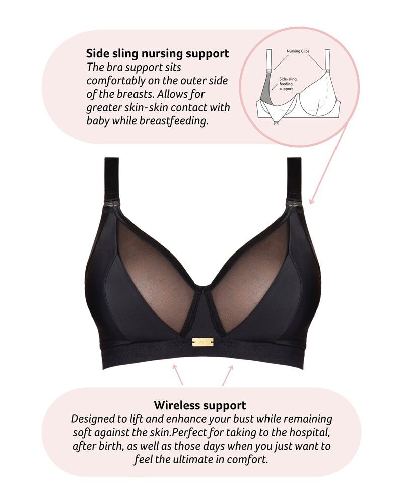 Flawless Full Cup Plunge Nursing Bra - Black