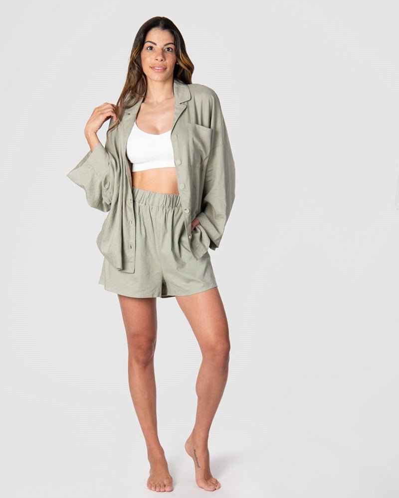 Lounge Top Sage - Styled with Short - Maternity &amp; Nursing Lounge Top - Hotmilk Lingerie